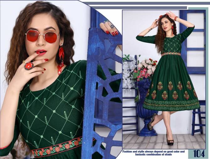 Sheza 101 Rayon Printed Designer Ethnic Wear Anarkali Kurti Collection